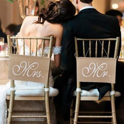 HobbyLane 2pcs/lot Burlap Bows Mr. & Mrs Burlap Chair Banner Set Chair Sign Garland Rustic Wedding Party Decoration