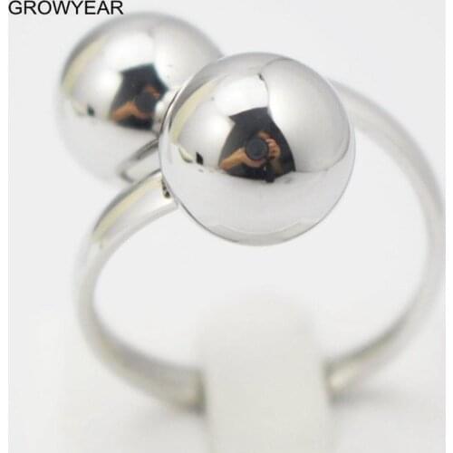 Stainless Steel Finger Ring Women Jewelry Punk Style Two Ball Ring Silver Color Party Jewelry Size 7 8 9