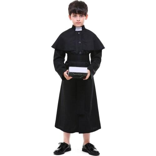 Boy Choir Costume Church Priest Halloween Purim Carnival Party Cosplay Fancy Dress Christian Catholic Missionary Outfit