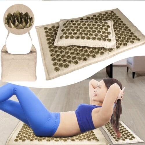Eco Linen Coconut Yoga Acupressure Mat and Buckwheat Pillow Massage Cushion Relieve Stee Back Boday Pain For Massage Mat