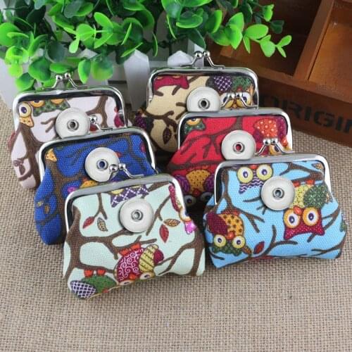 Beauty Colorful Owl Coin Purses Small Wallets Pouch portable Money Bags 18MM Snap Buttons Jewelry For Gift BL0012 fittings