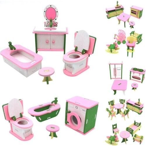 DollHouse Furniture Wooden Dolls Kitchen Dining Table Family Toy Kit Miniature Individual Baby Room Set Play Kids Children Gift