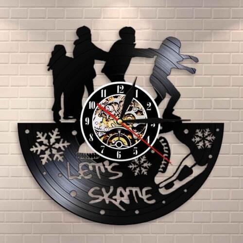 Lets Skate Freestyle Skate Club Decor Wall Clock Skating Vintage Vinyl Record Wall Clock Skate Party ?Silent Non ticking Clock