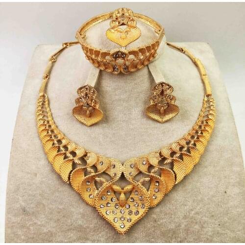 HOT Fashion wedding Dubai Africa Nigeria African Jewelry set gold-color necklace Earrings romantic woman Bridal Jewelry Sets