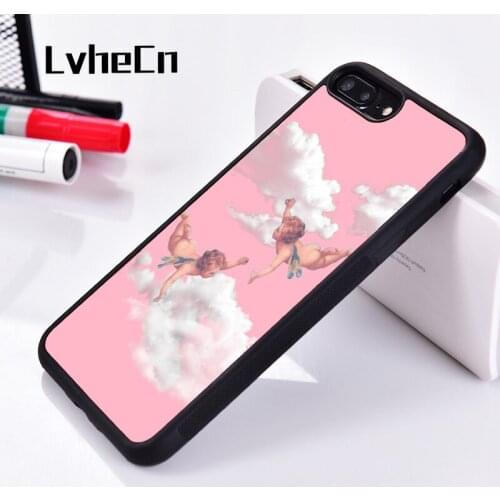 LvheCn 5 5S SE 6 6S Soft TPU Silicone Rubber phone case cover for iPhone 7 8 plus X Xs 11 Pro Max XR Baby angel Pink