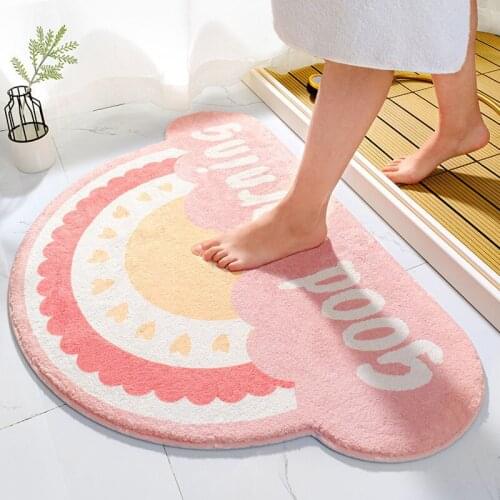 Cute Cartoon Semi-circular Bath Mats Absorbent Non-slip Entrance Doormat Soft Breathable Floor Rugs Home Decor