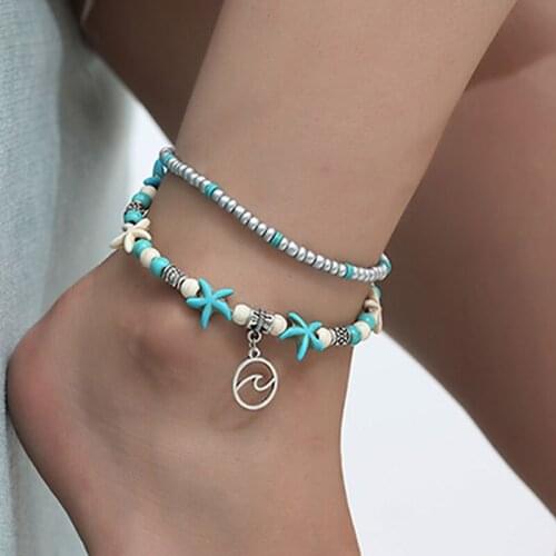 Fashion Anklet Bohemia Sea Turtle Starfish Charms Beach Anklet Shell for Women Handmade Leg Bracelet Jewelry Trendy Animal HJUEY