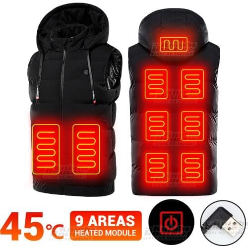 9 Areas Men Black Eletice Heating Jackets USB Hetaed Vest Winter Motorcycle Jacket Thermal Outerwaear Touring Hunting Clothing