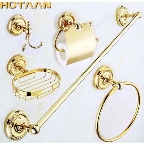 HOTAAN Free shipping,brand new gold brass Bathroom Accessories Set,Robe hook,Paper Holder,Towel Bar,bathroom sets,HT-810200-5