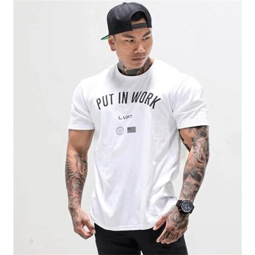 New Summer Sports Fashion Short-Sleeve Running Training Solid Color Tee Tops T-Shirt Put In Work Skinny t shirt Cotton Shirt