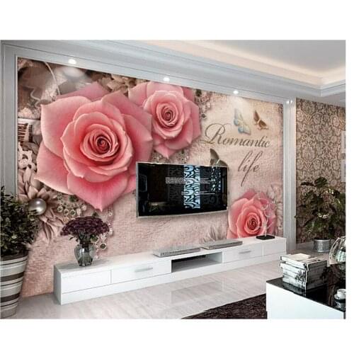 Beibehang New retro fashion interior decoration three-dimensional rose jewelry TV background wallpaper wall papers home decor