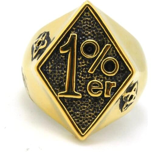 Newest!! Golden 1%er Amazing Design Ring 316L Stainless Steel Top Popular Black Golden 1% Biker Cool Ring From Size 8 -13