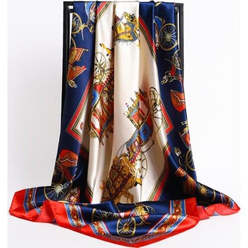 New Neckerchief Female Square Scarf For Women Print Foulard Headband Silk Shawl Satin Hijab Wraps Hair Bands Retro Bandana 2021