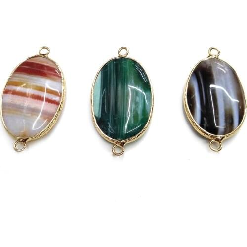 Natural Stone Agates Pendant Oval Shape Double Hole Connector for Jewelry Making DIY Elegant Necklace Bracelet Accessories
