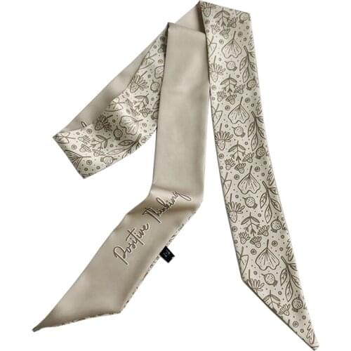 Floral Women Skinny Silk Scarf Headband Classic Mori-Girl Hair Ribbon Neck Wraps Latest Fashion Letter Bandanas Ties For Ladies