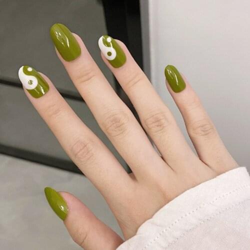 French Press Nail Pieces 24 Pcs Adhesive Jelly Fake Nail Piece Tai Chi Bagua Pattern Manicure For Nail Salon Art Diy Tn