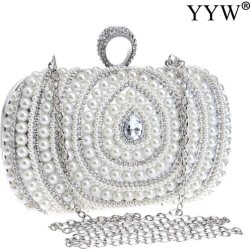 Luxury Women Clutch Bag Evening Bag With Rhinestone Pearl Exquisite For Women Ladies Wedding Party Small Wallet Box Bag Handbag