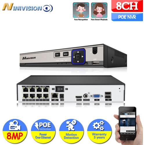 NINIVISION H.265 HEVC 8CH CCTV NVR For 8MP/5MP/4MP/3MP/2MP ONVIF 8.0 IP Camera Metal Network Video recorder P2P For CCTV System