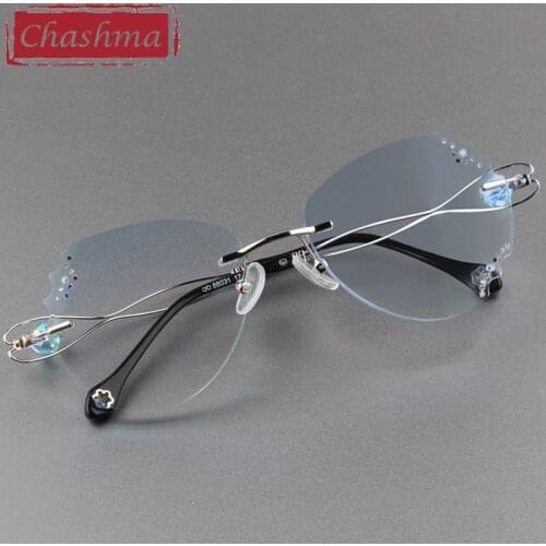 Rhinestone Sunglasses Women Titanium Gradient Blue Lenses Fashion Eyeglasses Diamonds Sun Protection Rimless Eyewear for Female