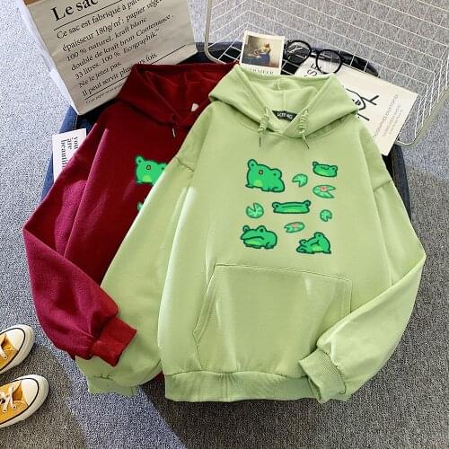 Cartoon Green Frog Hoodie Plus Size Sweatshirt Women Aesthetic Clothes Oversized Winter Woman Hoodies Sport Jumper Sweatsuit