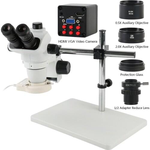 Simul-Focal 3.35X 6.7X 45X 90X Zoom Trinocular Stereo Microscope 1080P VGA HDMI Video Camera For Digital Image Acquisition