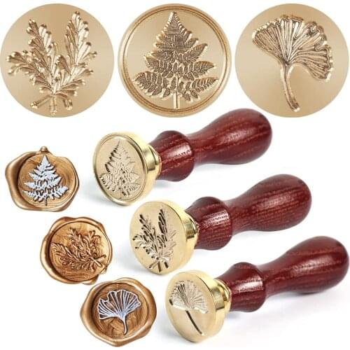 Plants Pattern Antique Wooden Handle Metal Sealing Wax Stamps Retro Wax Stamping For DIY Scrapbooking Photo
