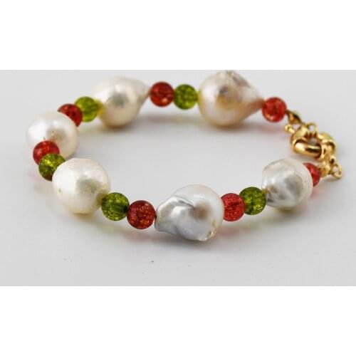 Good Quality Real Baroque Pearl Strawberry Crystal Beads Bracelet Customized Jewelry Factory Direct Wholesale Retails Bracelets