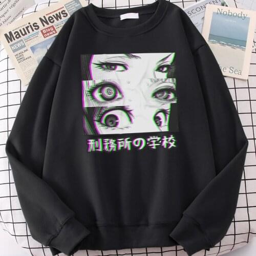 Japan Anime Prison School Eyes Sad Men Sweatshirt Hoodies 2021 Spring Winter Hot Sale Casual Loose Fit Hip Hop Fashoin Pullover