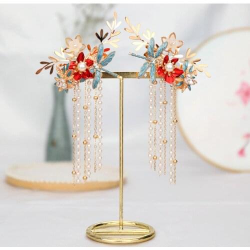 FORSEVEN Chinese Long Tassel Hair Clips Hairpin Hairgrips Headpiece for Women Girl Bridal Bride Wedding Hair Jewelry Accessories