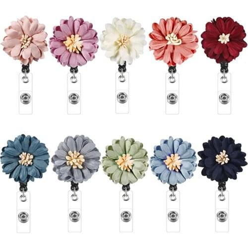 1 Pcs Retractable Badge Holder Doctor Nurse Reel Clip Students Id Card Holder Handmade Cloth Colored Flowers Design