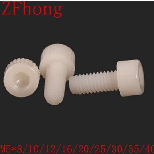 1000pcs DIN912 M5*10/12/16/20/25/30/35/40 white nylon hex socket cap head screw