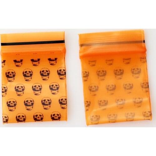 2*2.8CM Wholesale 300Pcs Orange Skull Printing Jewelry Pill Pearl Powder Hermetic Bag Zip Lock Plastic Gift Packaging Bags
