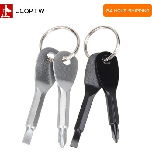 2Pcs Stainless Steel Multi Tools Key Ring EDC Screwdriver Set Pocket Outdoor Tool Set Multitool Keychain Sliver Black
