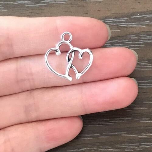 20PCS DIY Jewelry Double Heart Charms vintage heart Pendant Charm for Bracelets Necklaces Earrings Zipper Pulls Bookmarks