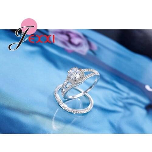 2020 Fashion Cubic Zirconia Crystal Silver Wedding Engagement Ring Set For Women Fashion Bands Promise Ring Set