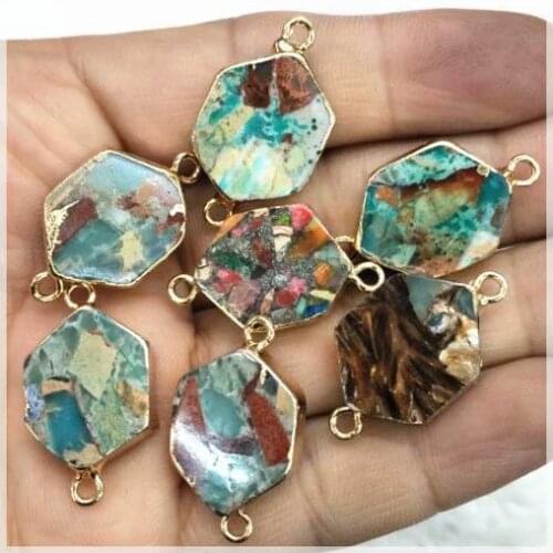 5pcs nature gem stone connectors imperial jasperrs stone beads connectors pieces jewelry findings jewelry components 15x20mm