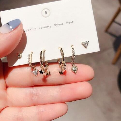 Shiny Geometric Triangle Star Tassel Hoop Earrings Set for Women 6-piece Hoop Earring Set Fashion Jewelry Gift Wholesale S-E1275