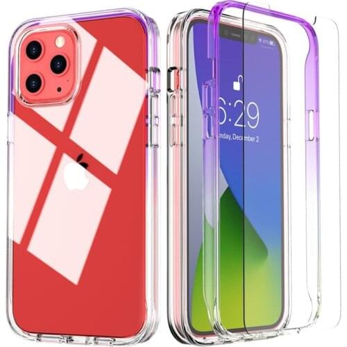 Case with 2 Pcs Tempered Glass for iPhone 12 11 Pro Max X Xr Xs Max 8 7 Plus SE Case 360 Degree Full Body Phone Screen Protector