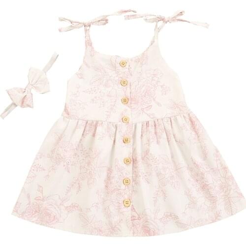 Citgeett Summer Kids Girls Lace-up Suspender Dress Headband Fashion Flower Snap A-line Dress Bodysuit Matching Clothes