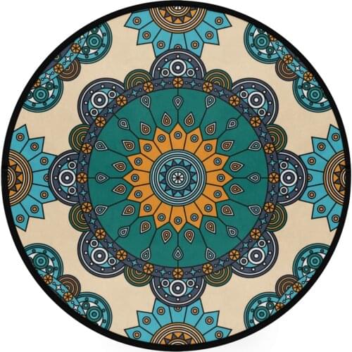 Mandala Style Colorful Floral Pattern Round Doormat Non-slip 92cm Diameter Floor Mat For Bathroom Living Room Carpet Decor Rug