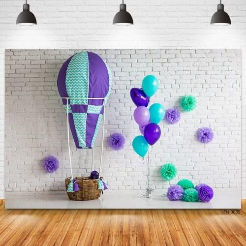 Balloon White Brick Wall Vinyl Backdrops Photo Studio Backgrounds For Newborn Baby Shower Birthday Party Photophone Photography