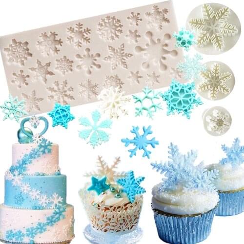 4PCS Snowflake Fondant Mold 3D Christmas Cake Decorations Winter Cupcake Topper for Chocolate Candy Soap Cake Baking Decoration