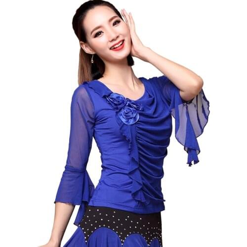 2020 Ballroom Dance Costume Tops Flamenco Blouses Standard Modern Outfits Waltz Latin Salsa Rumba Dancewear Tops Long Sleeves