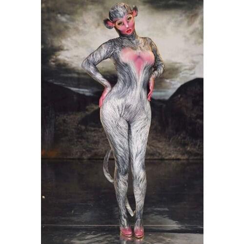 Halloween Skeleton Cosplay Costumes Monkey Jumpsuit with Mask Headgear Women Nightclub Demon Dancer Bodysuit Stage Outfits