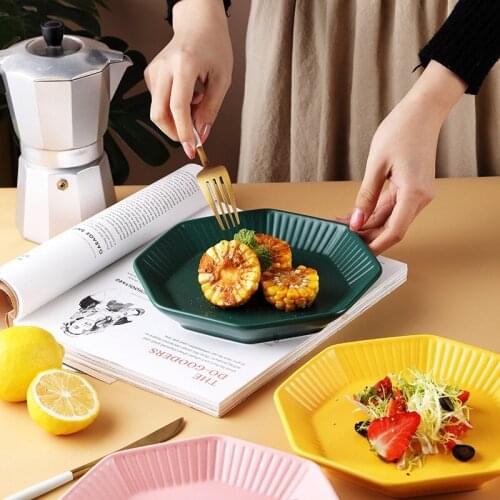 Creative Polygon Solid Color Plates Dessert Fruit Salad Pasta Personality Simple Household Fresh Nordic Style Ceramic Plates