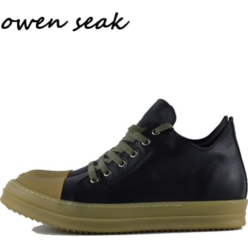 Owen Seak Men Casual Shoes Luxury Trainers Genuine Leather Lace Up Spring Men Flats Black Sneakers Big Size Loafers Shoes