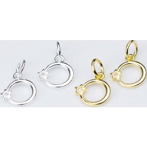 100% 925 Sterling Silver Round Circle Zircon Charms 8mm Fashion Silver Designer Pendants Findings Fit DIY Jewelry Making Earring