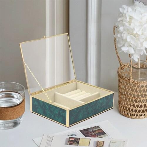 Brass Glass Box Vintage Transparent Ring Jewelry Storage Box Metal Fashion Jewelry Box Wholesale
