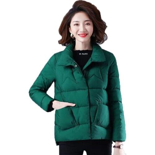 Cotton-Padded Women 2021 Middle-Aged Elderly Zipper Button Coat Mother Cotton-Padded Light Thin Solid Color Parkas JacketB