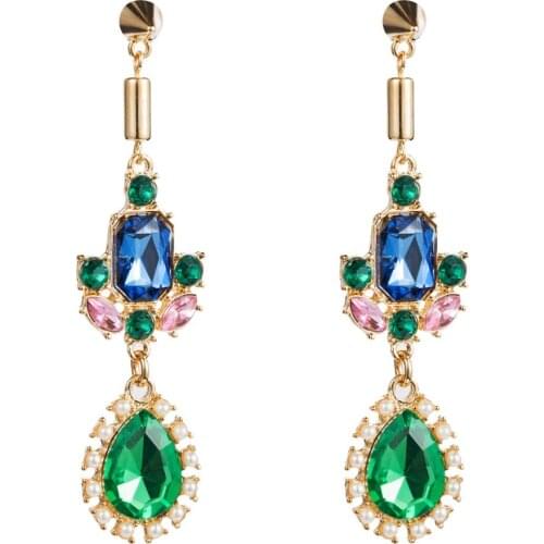 Fashionable Green Crystal Pendant Dangle Earrings For Women Jewelry Girls' Trendy Statement Earrings Accessories